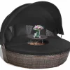 Tangkula Patio Round Daybed with Retractable Canopy, Outdoor Wicker Rattan Furniture Sets
