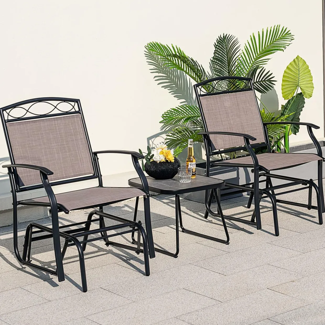 Tangkula Patio Swing Glider Chairs Set of 2, Outdoor Metal Glider Armchairs