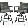 Tangkula Patio Swivel Bar Stools Set of 2, Outdoor Counter Height Bar Chairs with PE Rattan Back