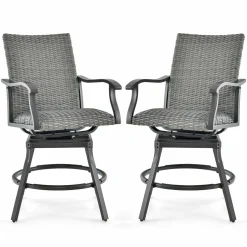 Tangkula Patio Swivel Bar Chairs Set of 2, Aluminum 360 Swiveling Bar Height Chair with 4D Air Fiber Cushion