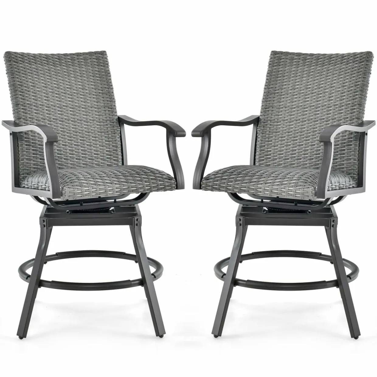 Tangkula Patio Swivel Bar Chairs Set of 2, Aluminum 360 Swiveling Bar Height Chair with 4D Air Fiber Cushion