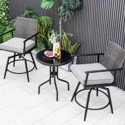 Tangkula Patio Swivel Bar Stools Set of 2, Outdoor Counter Height Bar Chairs with PE Rattan Back