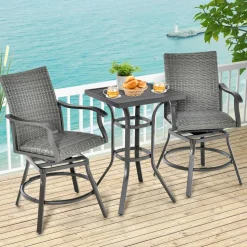 Tangkula Patio Swivel Bar Chairs Set of 2, Aluminum 360 Swiveling Bar Height Chair with 4D Air Fiber Cushion