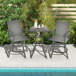 Tangkula Patio Swivel Bar Chairs Set of 2, Aluminum 360 Swiveling Bar Height Chair with 4D Air Fiber Cushion