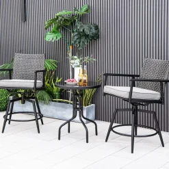 Tangkula Patio Swivel Bar Stools Set of 2, Outdoor Counter Height Bar Chairs with PE Rattan Back