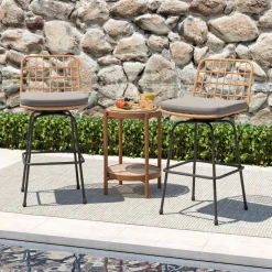 Tangkula Patio Swivel Barstools, Wicker Bar Height Chairs w/Soft Seat Cushions