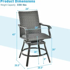 Tangkula Patio Swivel Bar Chairs Set of 2, Aluminum 360 Swiveling Bar Height Chair with 4D Air Fiber Cushion