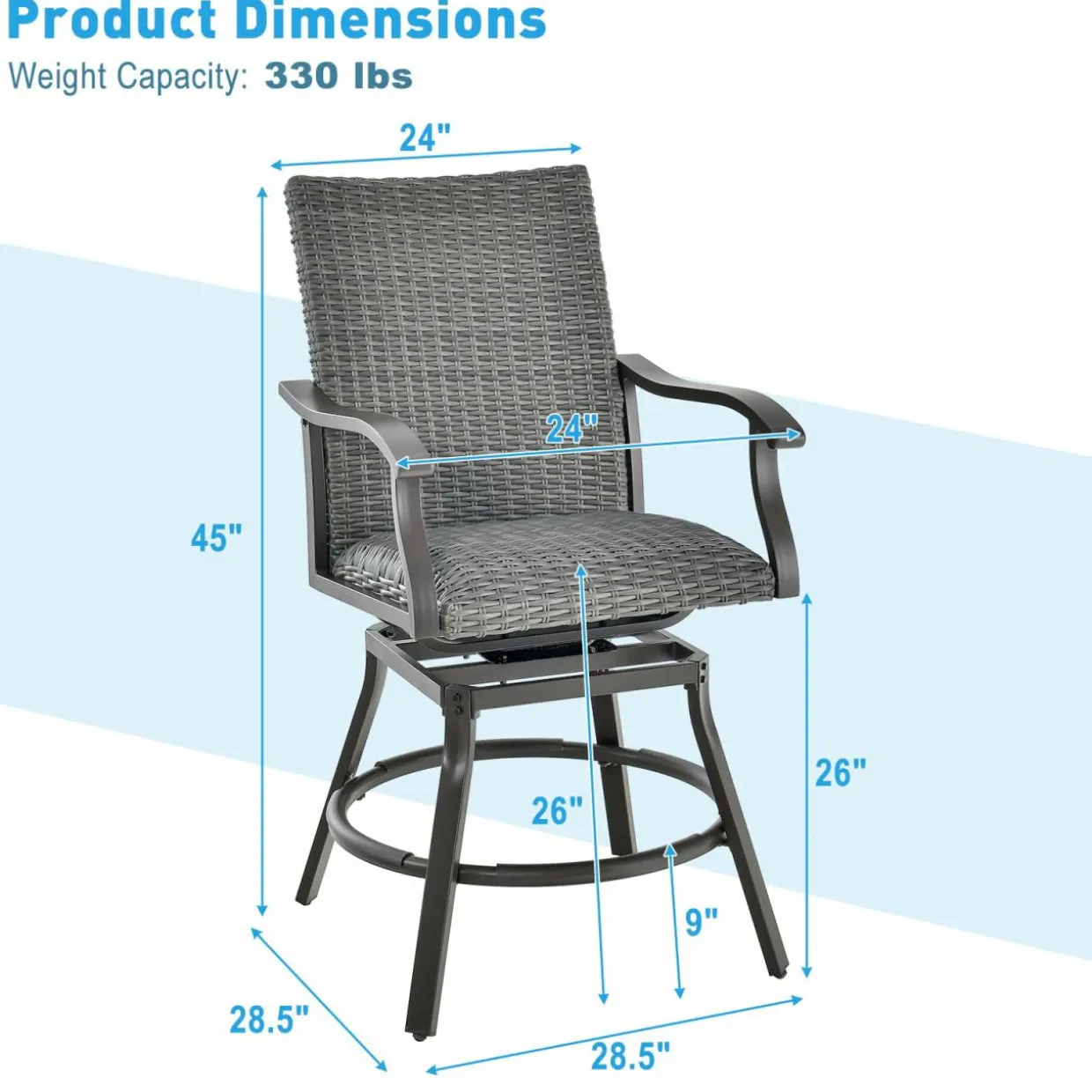 Tangkula Patio Swivel Bar Chairs Set of 2, Aluminum 360 Swiveling Bar Height Chair with 4D Air Fiber Cushion