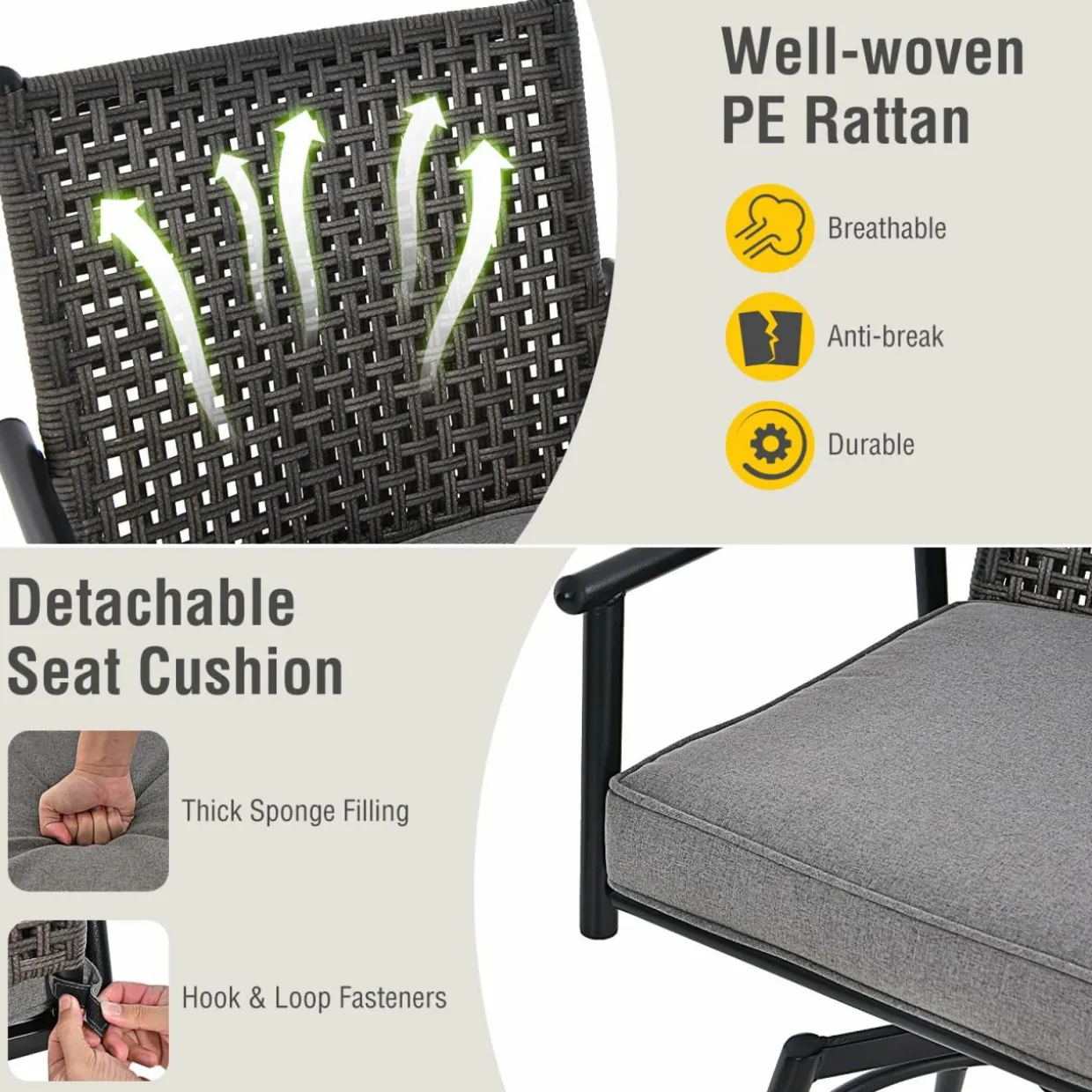Tangkula Patio Swivel Bar Stools Set of 2, Outdoor Counter Height Bar Chairs with PE Rattan Back