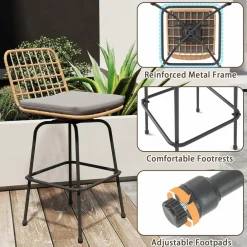 Tangkula Patio Swivel Barstools, Wicker Bar Height Chairs w/Soft Seat Cushions