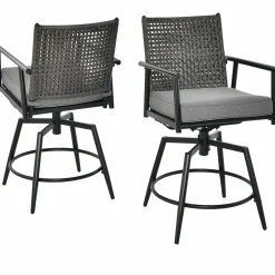Tangkula Patio Swivel Bar Stools Set of 2, Outdoor Counter Height Bar Chairs with PE Rattan Back