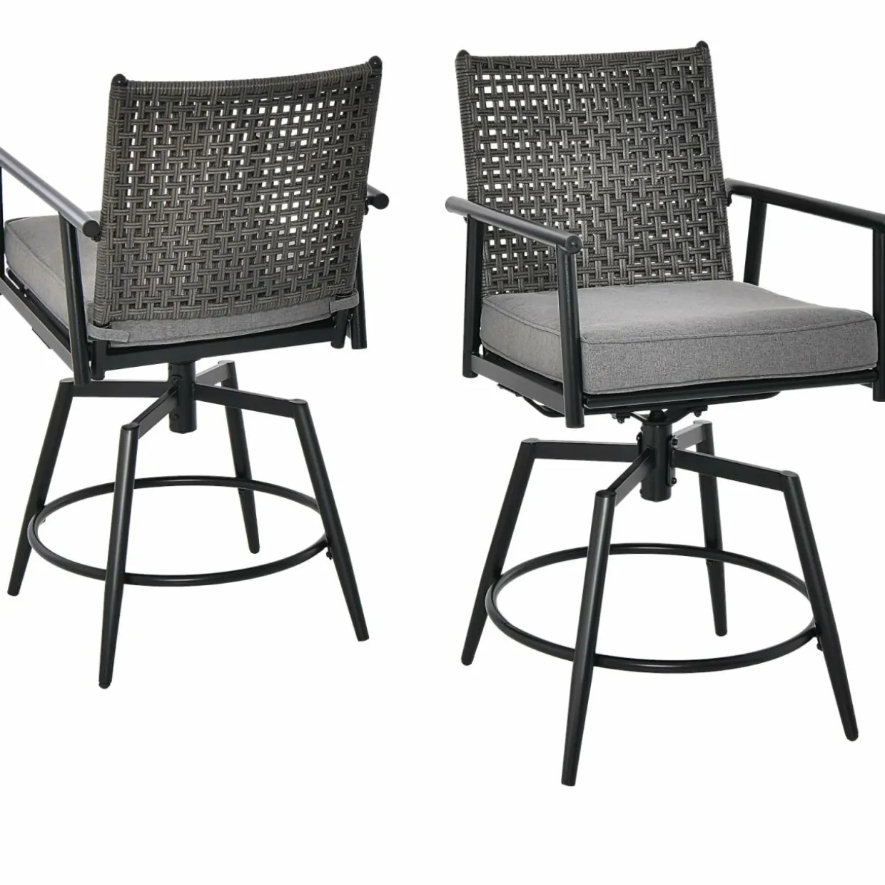 Tangkula Patio Swivel Bar Stools Set of 2, Outdoor Counter Height Bar Chairs with PE Rattan Back