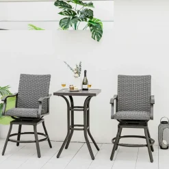Tangkula Patio Swivel Bar Chairs Set of 2, Aluminum 360 Swiveling Bar Height Chair with 4D Air Fiber Cushion