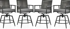 Tangkula Patio Swivel Bar Stools Set of 2, Outdoor Counter Height Bar Chairs with PE Rattan Back