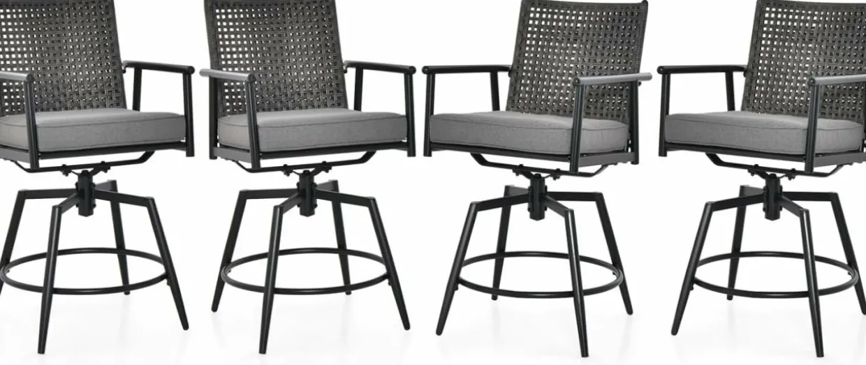 Tangkula Patio Swivel Bar Stools Set of 2, Outdoor Counter Height Bar Chairs with PE Rattan Back