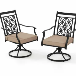 Tangkula Patio Swivel Dining Chairs Set of 2, Heavy Duty Metal Outdoor Dining Chairs with Thick Cushions