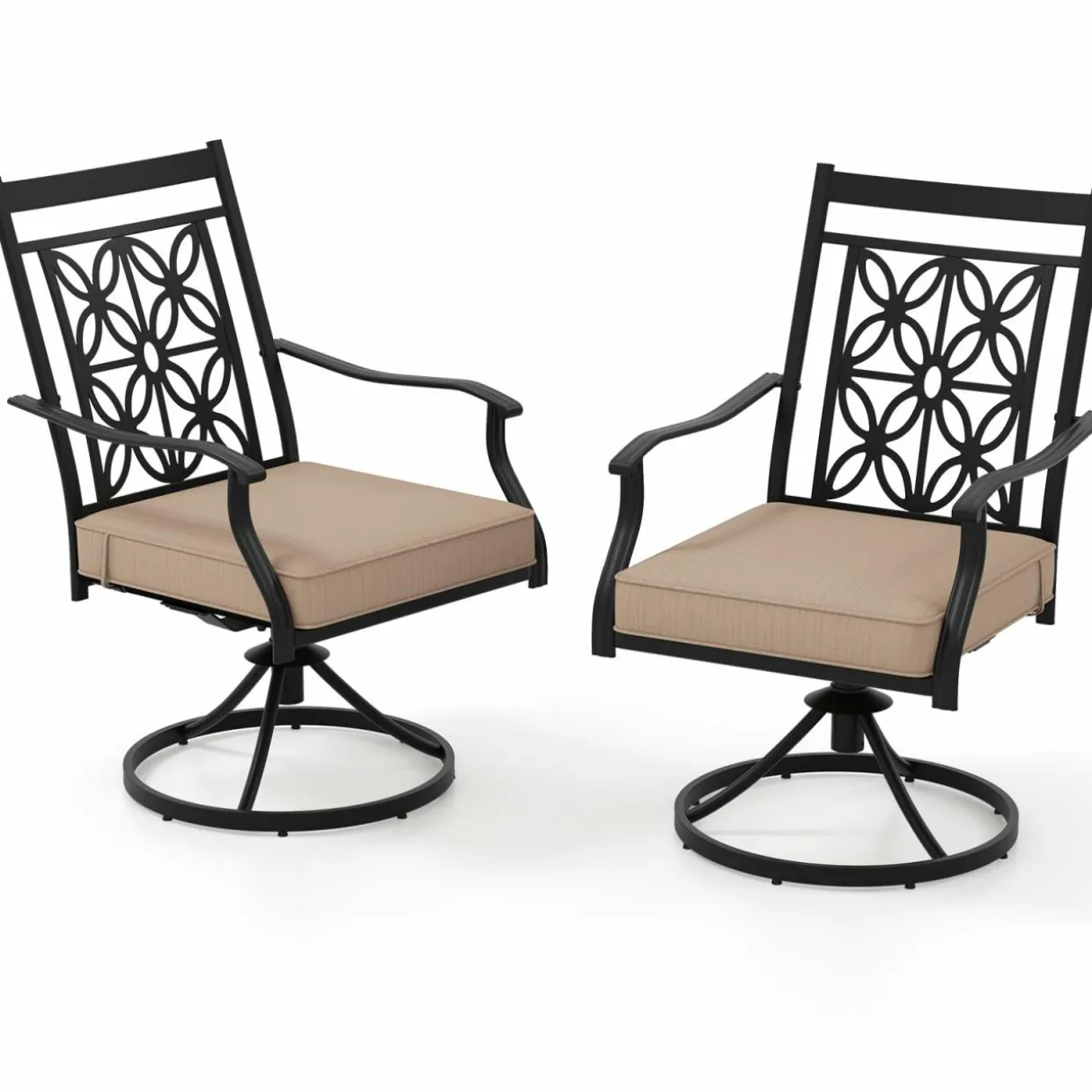 Tangkula Patio Swivel Dining Chairs Set of 2, Heavy Duty Metal Outdoor Dining Chairs with Thick Cushions