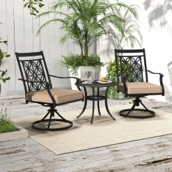 Tangkula Patio Swivel Dining Chairs Set of 2, Heavy Duty Metal Outdoor Dining Chairs with Thick Cushions