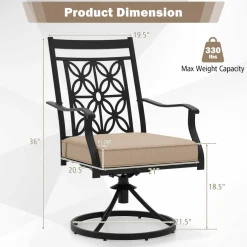 Tangkula Patio Swivel Dining Chairs Set of 2, Heavy Duty Metal Outdoor Dining Chairs with Thick Cushions