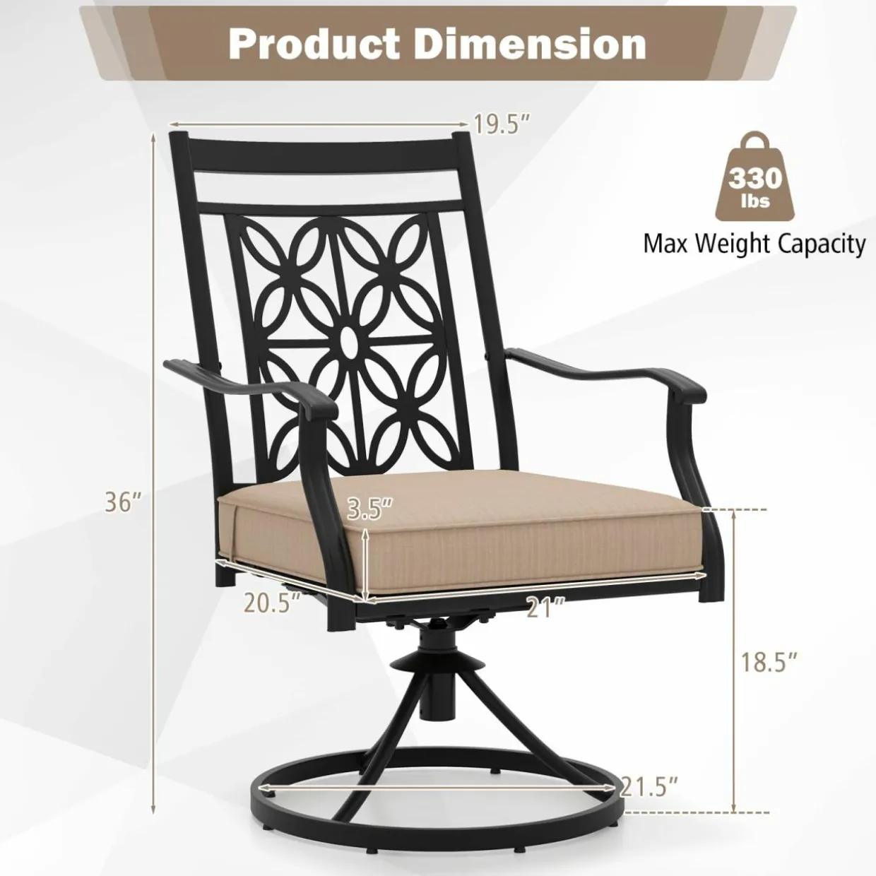 Tangkula Patio Swivel Dining Chairs Set of 2, Heavy Duty Metal Outdoor Dining Chairs with Thick Cushions