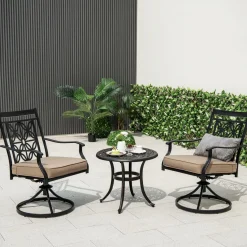 Tangkula Patio Swivel Dining Chairs Set of 2, Heavy Duty Metal Outdoor Dining Chairs with Thick Cushions