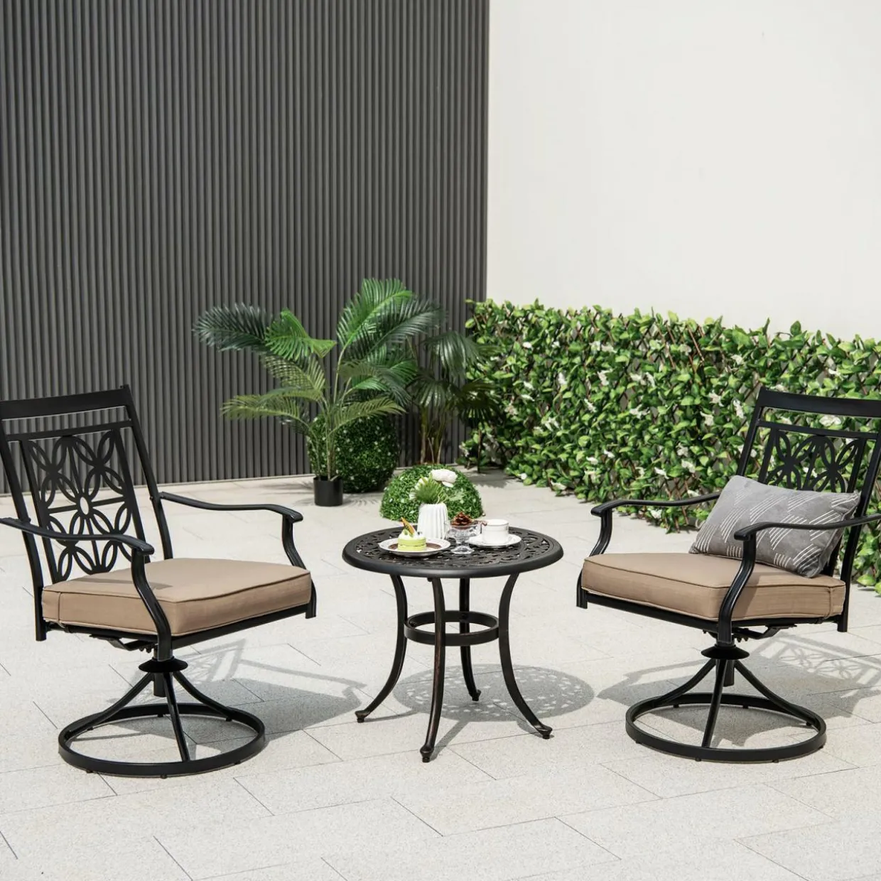 Tangkula Patio Swivel Dining Chairs Set of 2, Heavy Duty Metal Outdoor Dining Chairs with Thick Cushions