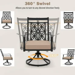 Tangkula Patio Swivel Dining Chairs Set of 2, Heavy Duty Metal Outdoor Dining Chairs with Thick Cushions