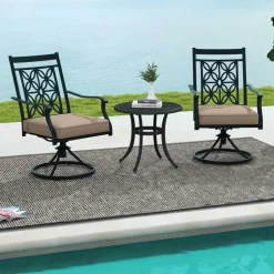 Tangkula Patio Swivel Dining Chairs Set of 2, Heavy Duty Metal Outdoor Dining Chairs with Thick Cushions
