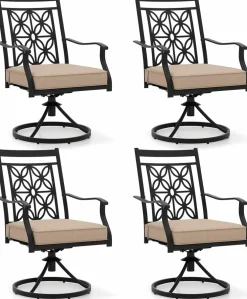 Tangkula Patio Swivel Dining Chairs Set of 2, Heavy Duty Metal Outdoor Dining Chairs with Thick Cushions