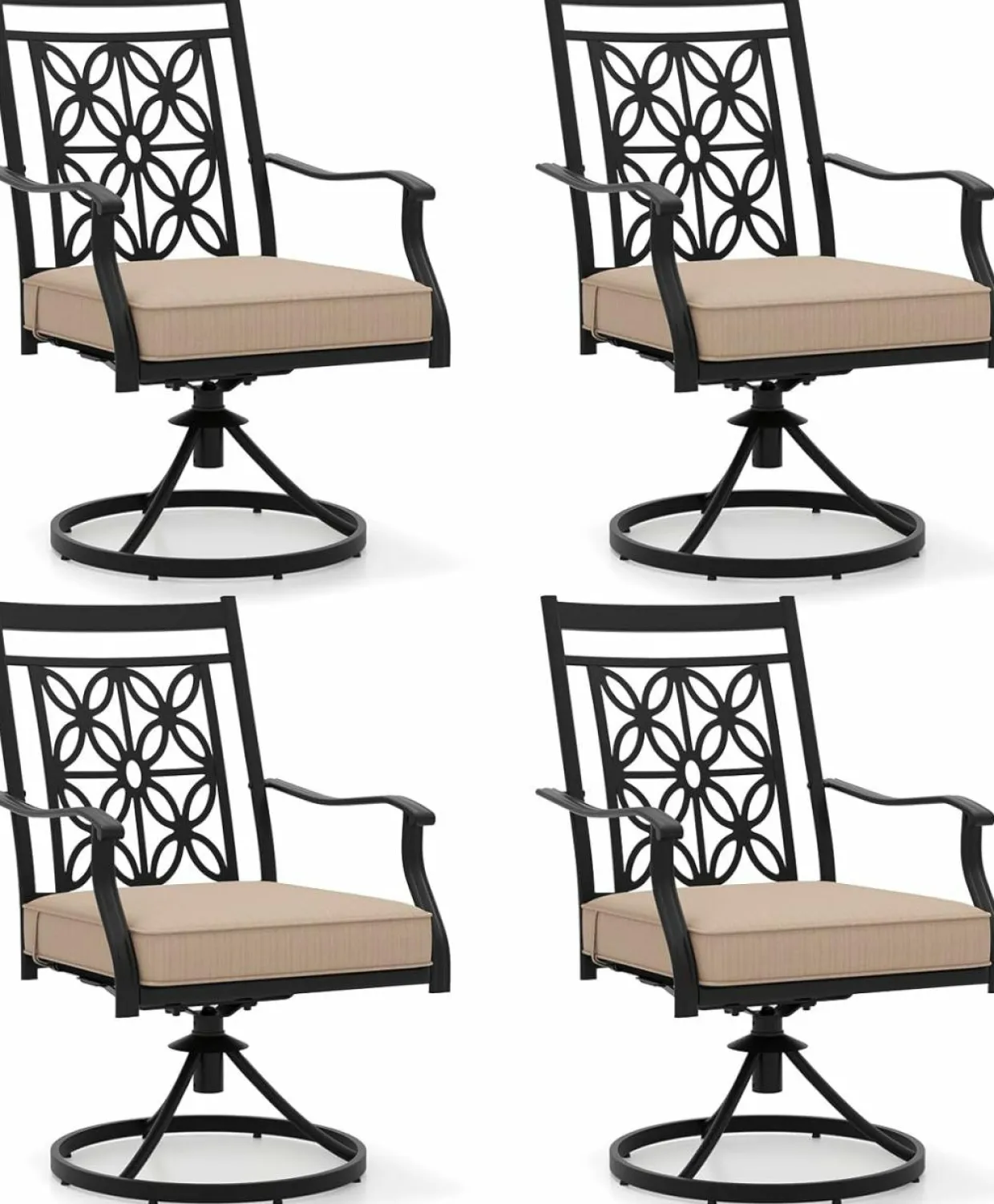 Tangkula Patio Swivel Dining Chairs Set of 2, Heavy Duty Metal Outdoor Dining Chairs with Thick Cushions