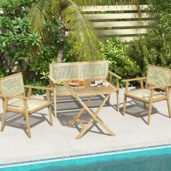Tangkula Patio Table and Chair Set for 4, Outdoor Wood Conversation Set, Suitable for Backyard, Garden, Porch