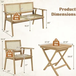 Tangkula Patio Table and Chair Set for 4, Outdoor Wood Conversation Set, Suitable for Backyard, Garden, Porch