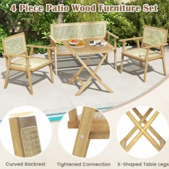 Tangkula Patio Table and Chair Set for 4, Outdoor Wood Conversation Set, Suitable for Backyard, Garden, Porch