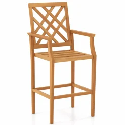 Tangkula Patio Teak Wood Bar Stool, Outdoor Counter Height Chair w/Ergonomic Backrest, Armrests & Footrest