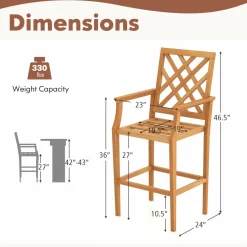 Tangkula Patio Teak Wood Bar Stool, Outdoor Counter Height Chair w/Ergonomic Backrest, Armrests & Footrest
