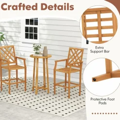 Tangkula Patio Teak Wood Bar Stool, Outdoor Counter Height Chair w/Ergonomic Backrest, Armrests & Footrest