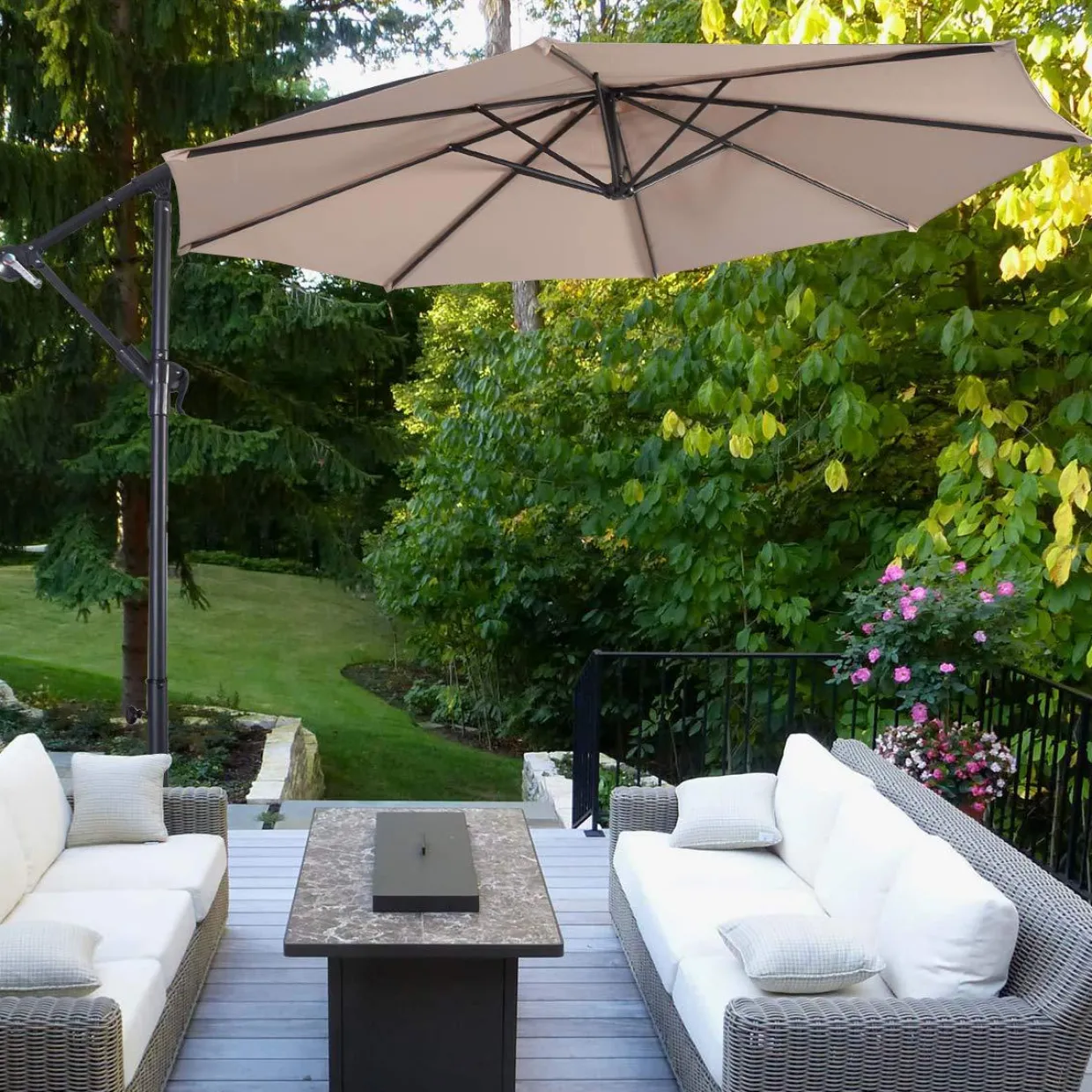 Tangkula Patio Umbrella, 10 ft Outdoor Offset Hanging Umbrella with Crank and Cross Base