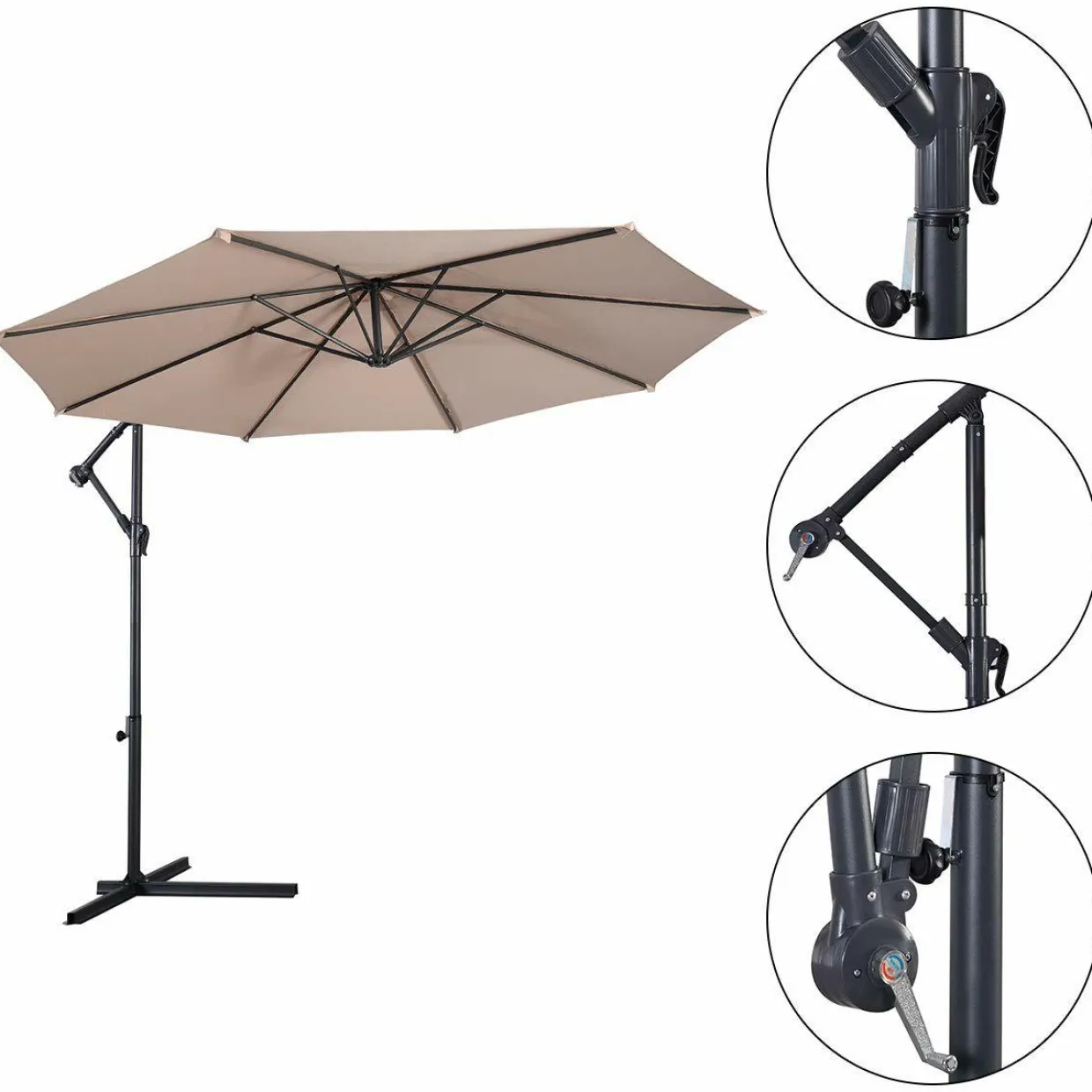 Tangkula Patio Umbrella, 10 ft Outdoor Offset Hanging Umbrella with Crank and Cross Base