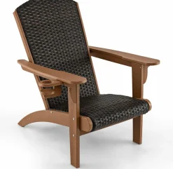 Tangkula Patio Wicker Adirondack Chair, HDPE Lounge Chair w/Rattan Padded Seat & Back