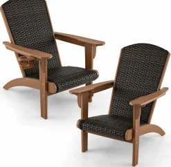 Tangkula Patio Wicker Adirondack Chair, HDPE Lounge Chair w/Rattan Padded Seat & Back