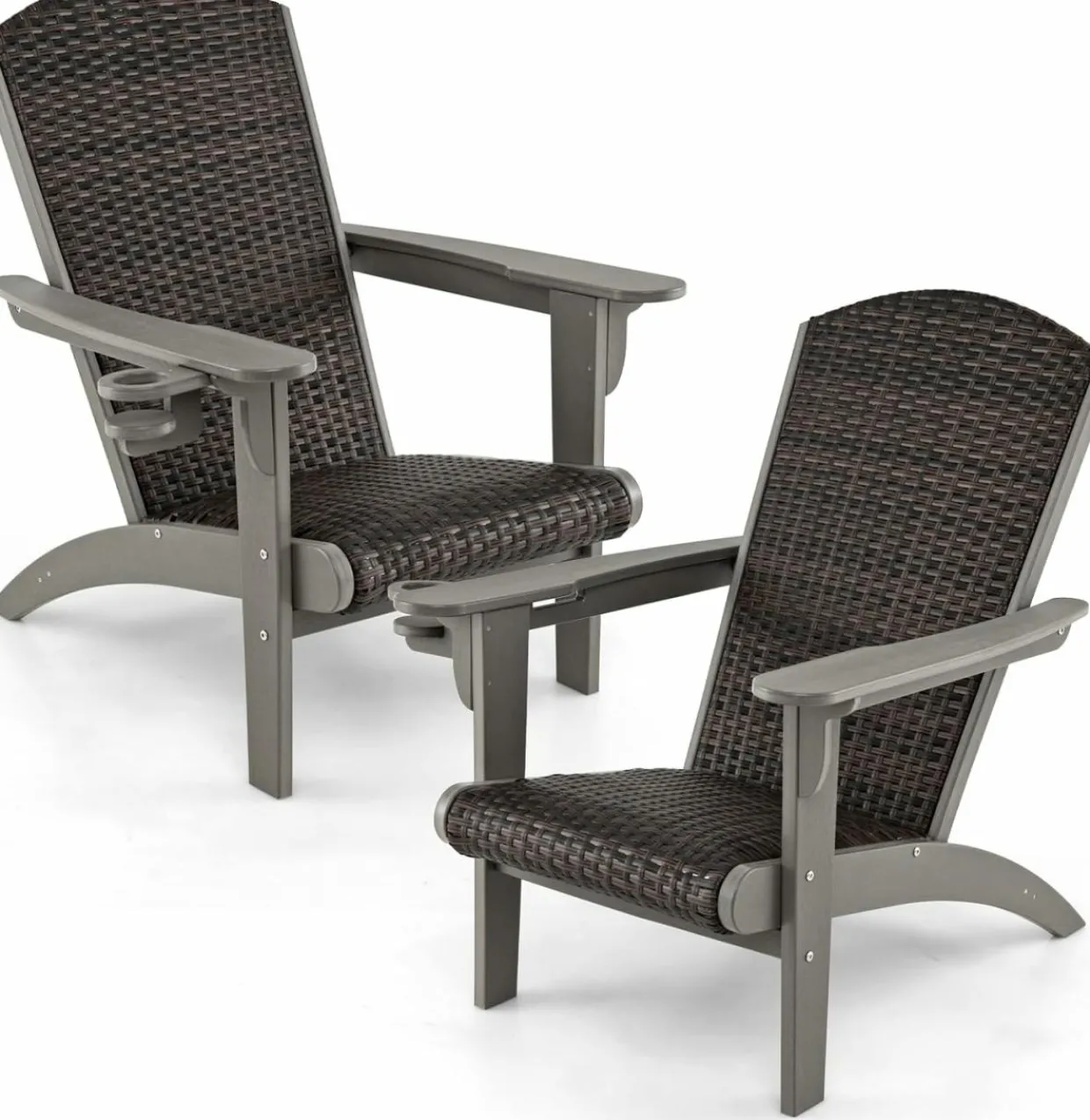 Tangkula Patio Wicker Adirondack Chair, HDPE Lounge Chair w/Rattan Padded Seat & Back