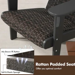 Tangkula Patio Wicker Adirondack Chair, HDPE Lounge Chair w/Rattan Padded Seat & Back