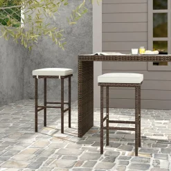Tangkula Patio Wicker Bar Stools Set of 2/4, Patiojoy Outdoor Bar Height Chairs w/Seat Cushions & Footrest