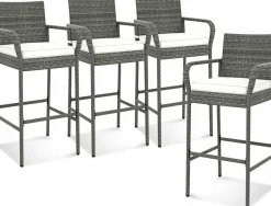 Tangkula Patio Wicker Barstools Set of 2, Outdoor PE Rattan Bar Chairs with Armrests & Soft Cushions