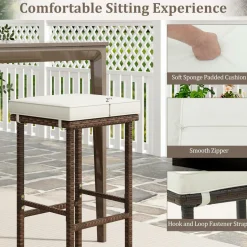 Tangkula Patio Wicker Bar Stools Set of 2/4, Patiojoy Outdoor Bar Height Chairs w/Seat Cushions & Footrest