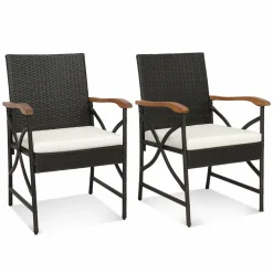 Tangkula Patio Wicker Chair Set of 2, Outdoor PE Rattan Chairs