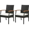 Tangkula Patio Wicker Chair Set of 2, Outdoor PE Rattan Chairs with Soft Zippered Cushion & Acacia Wood Armrests