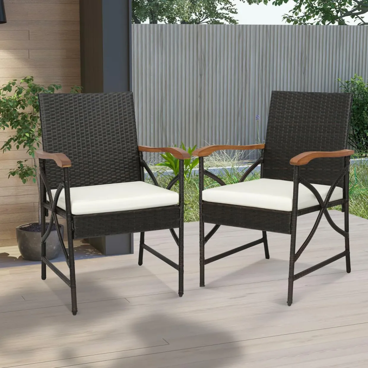 Tangkula Patio Wicker Chair Set of 2, Outdoor PE Rattan Chairs
