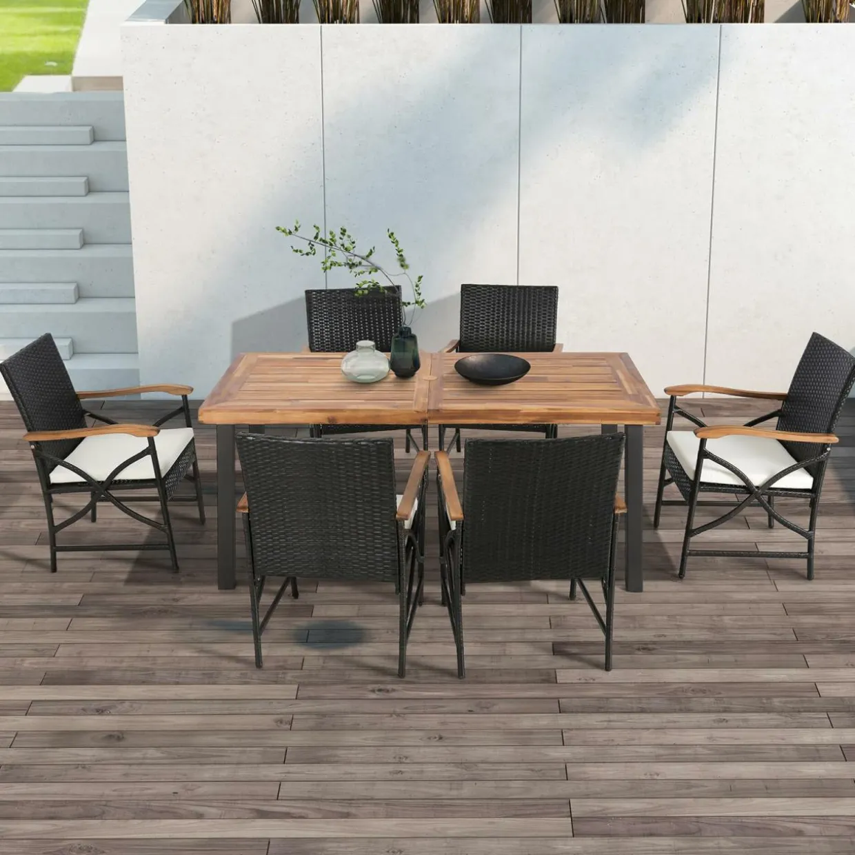 Tangkula Patio Wicker Chair Set of 2, Outdoor PE Rattan Chairs