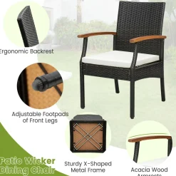 Tangkula Patio Wicker Chair Set of 2, Outdoor PE Rattan Chairs with Soft Zippered Cushion & Acacia Wood Armrests